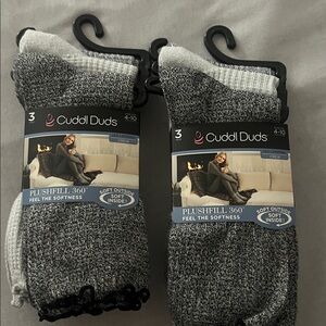 Cuddl Duds Plushfill Crew Socks 6 packs shoe size 4-10 NWT Black Twist/Gray